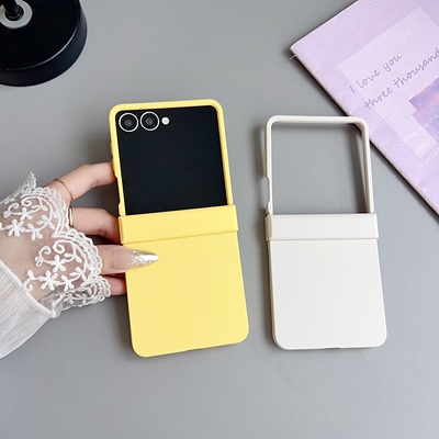 适用三星ZFlip7手机壳新款时尚简约ins风PC肤感铰链三段ZFlip6/5/4/3小折叠屏纯色保护套防摔中轴w23保护外壳