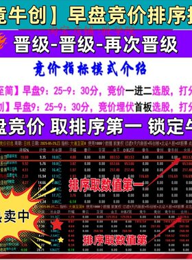 【竟牛创】早盘竞价排序通达信指标首板1进2信号短线牛股实战擒牛