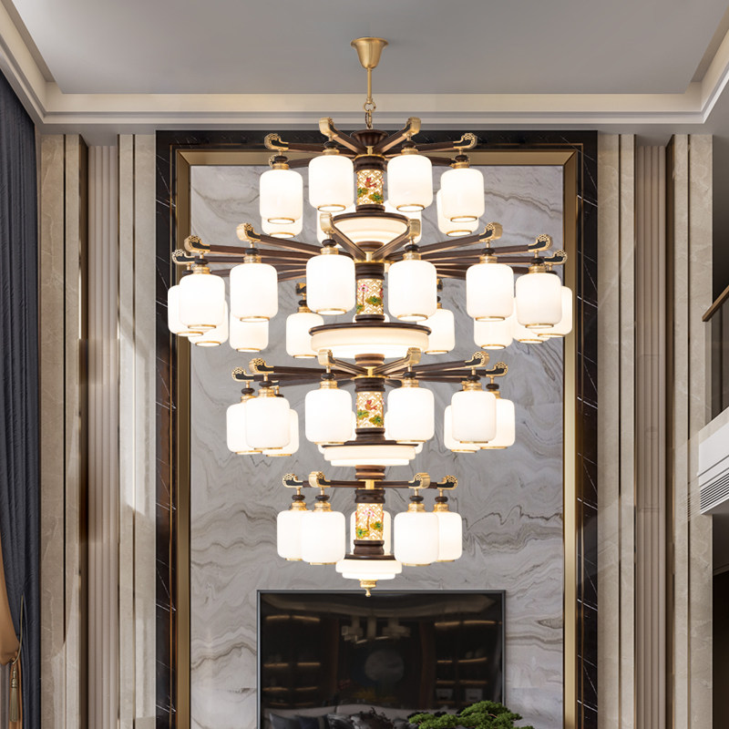 新中式实木吊灯全铜中国风禅意客厅餐厅复式楼别墅楼中楼大吊灯具