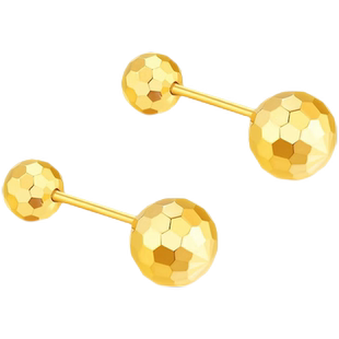 5G黄金镭射耳钉女999足金光珠耳环纯金爆闪马赛克耳针新款金耳钉