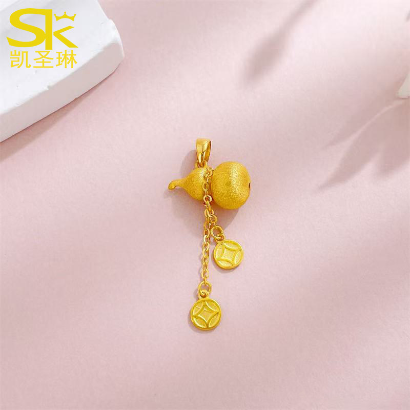 5G黄金钱币葫芦吊坠女999足金招财进宝福禄项链纯金挂坠送礼百搭