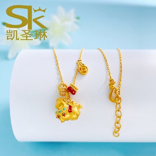 古法黄金墩墩马项链女999足金生肖马套链新款纯金小马吊坠送老婆