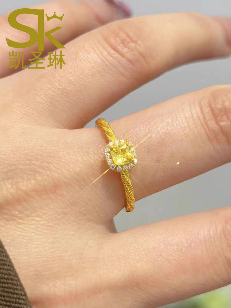 5G黄金小方糖戒指999足金活口指环ins风轻奢新款宝石金戒指送女友
