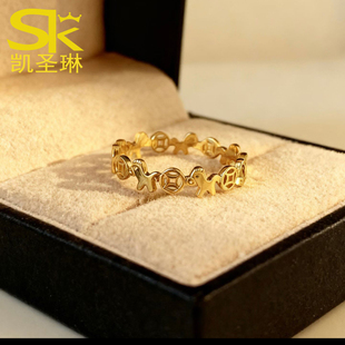 黄金马上有钱戒指女999足金新款本命年硬金指环纯金食指戒送女友