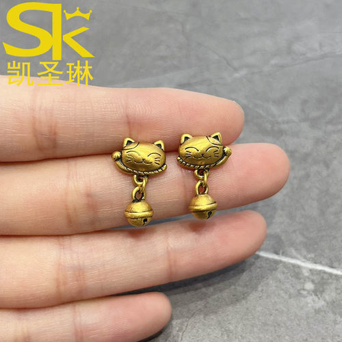凯圣琳黑金工艺招财猫铃铛耳钉