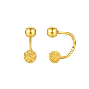 黄金U形耳钉女款999足金豆豆耳环磨砂亮面珠珠耳扣小清新耳饰新款