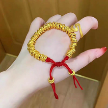 黄金盘缠手链女999足金小金圈碎碎金红绳新款碎金子锤纹手串送礼