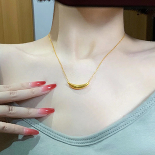 黄金月牙吊坠女999足金弯管项链新款5D硬金挂坠时尚金吊坠送女友