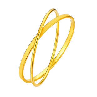 黄金双环手镯女999足金时尚简约磨砂光圈手环硬金经典百搭金镯子