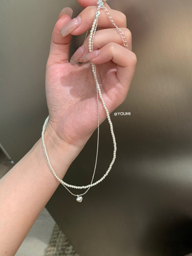 Metwo双层珍珠银项链女轻奢小众设计感高级锁骨链2025颈链配饰