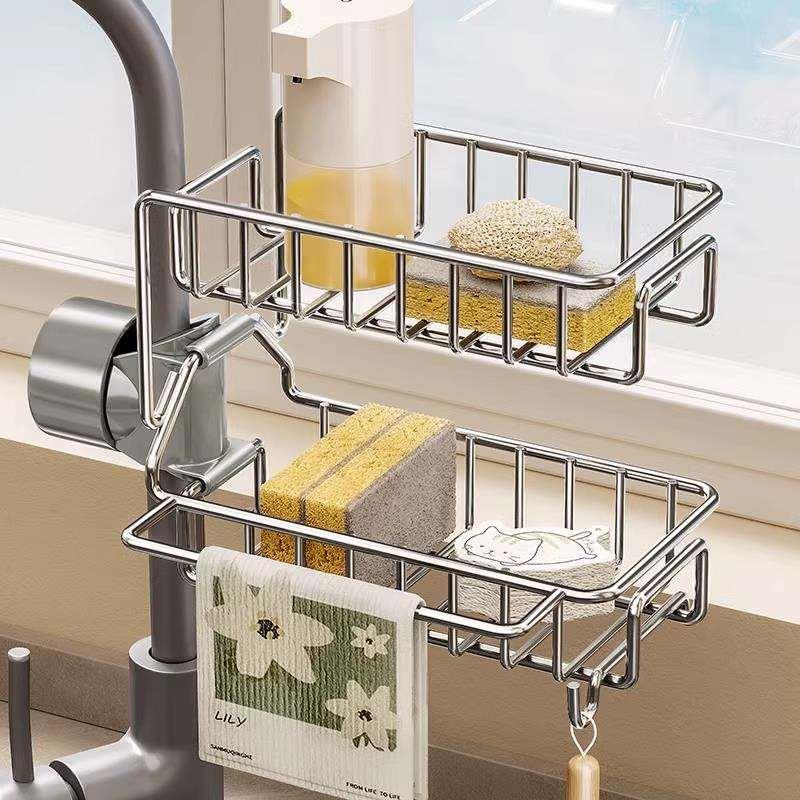 水龙头置物架厨房不锈l钢水槽架洗碗洗菜池沥水篮海绵刷抹布收纳