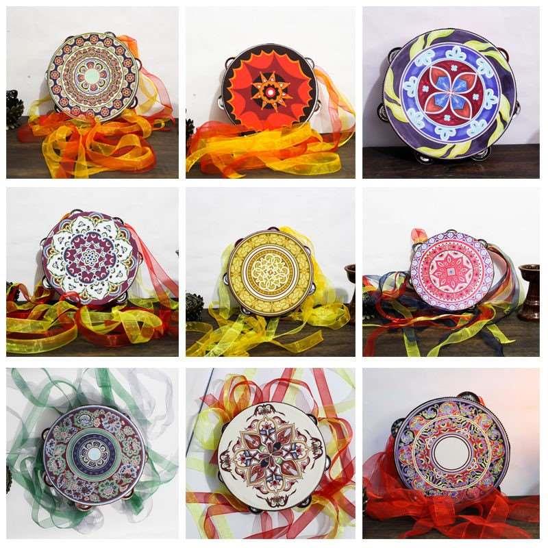 上铃鼓舞蹈汉服拍照道具敦煌古风超仙绢花飘带民族演出道具手鼓