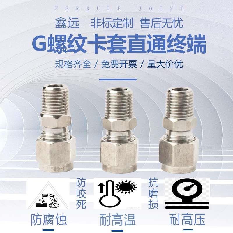 304不锈钢卡套接头直通终端ZG/G/NPT螺纹单双卡套式气源仪表铜管