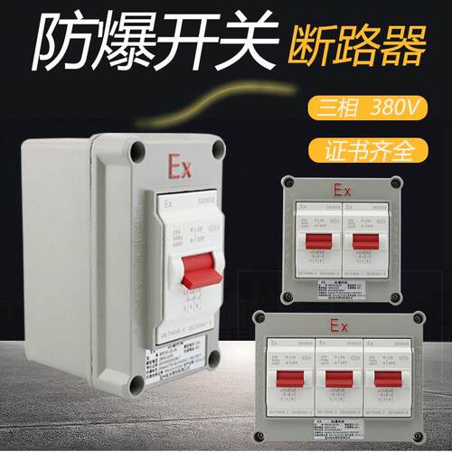 防爆开关三相380V工业铸铝合金20A220V1P2P3P消防防爆空开断路器