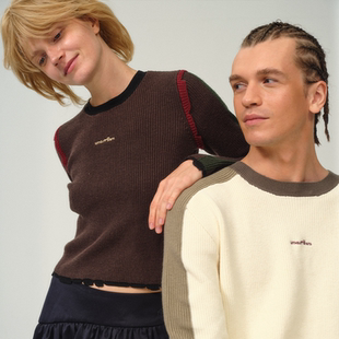 UMAMIISM有茂密声 复古撞色红外发热抗菌羊毛毛衣