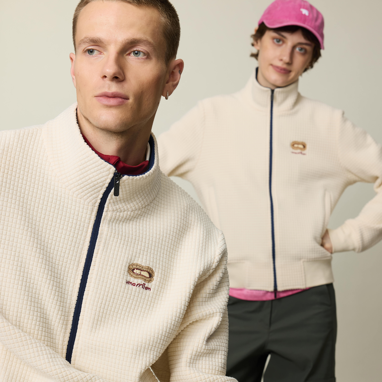 UMAMIISM有茂密声 2025秋复古美式通勤华夫格拉链卫衣外套夹克