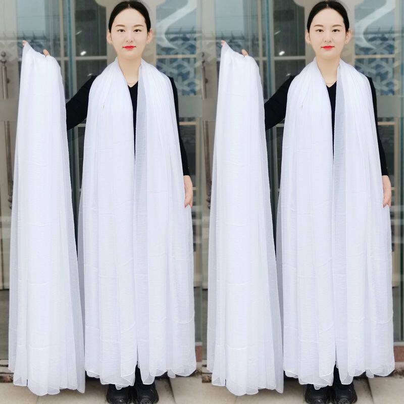 3米雪白色丝巾女夏天薄款洋气围巾披肩超大跳舞白纱巾长款沙滩巾