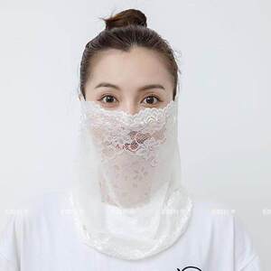 春夏季新款护颈蕾丝面纱罩百搭透气薄款防晒遮脸挂耳式围脖面纱女