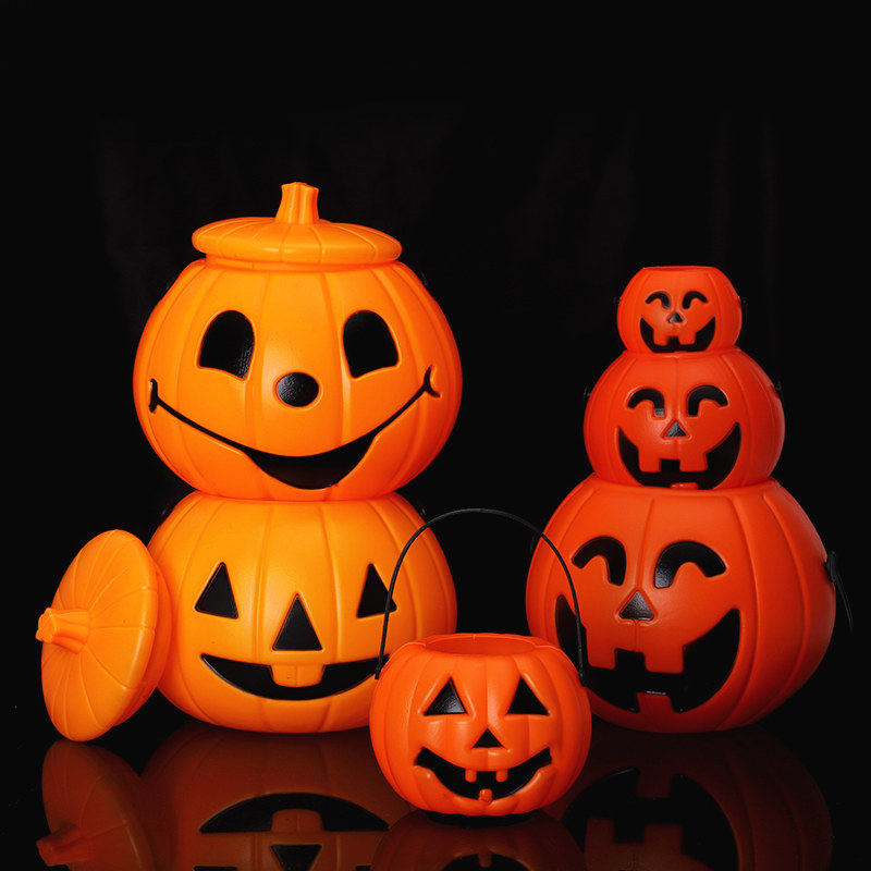 万圣节手提小南瓜桶灯KTV布置装饰幼儿园儿童发光玩具糖果桶篮子