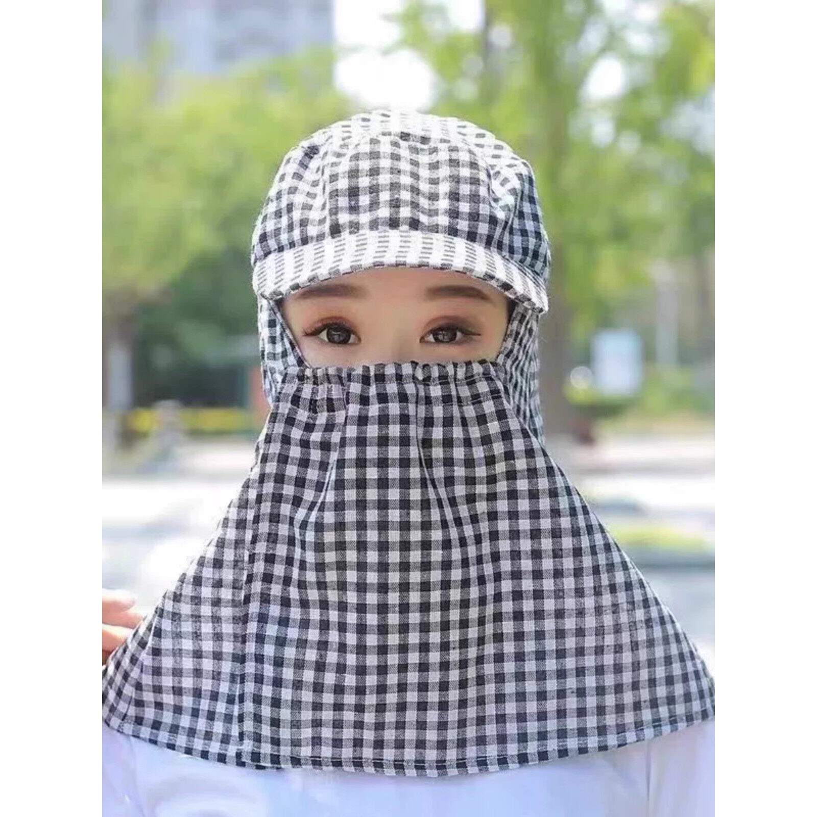 干活防尘帽子棉布农村下地防晒女夏天遮阳防风太阳帽面罩工作遮脸