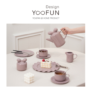 YOOFUN原创英式 蝴蝶结陶瓷茶壶高颜值网红茶具送礼 下午茶茶具套装