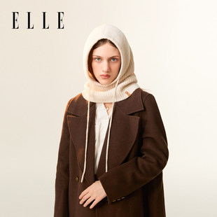 ELLE针织绵羊毛巴拉克拉法帽子围脖一体女冬户外含羊绒保暖礼盒装