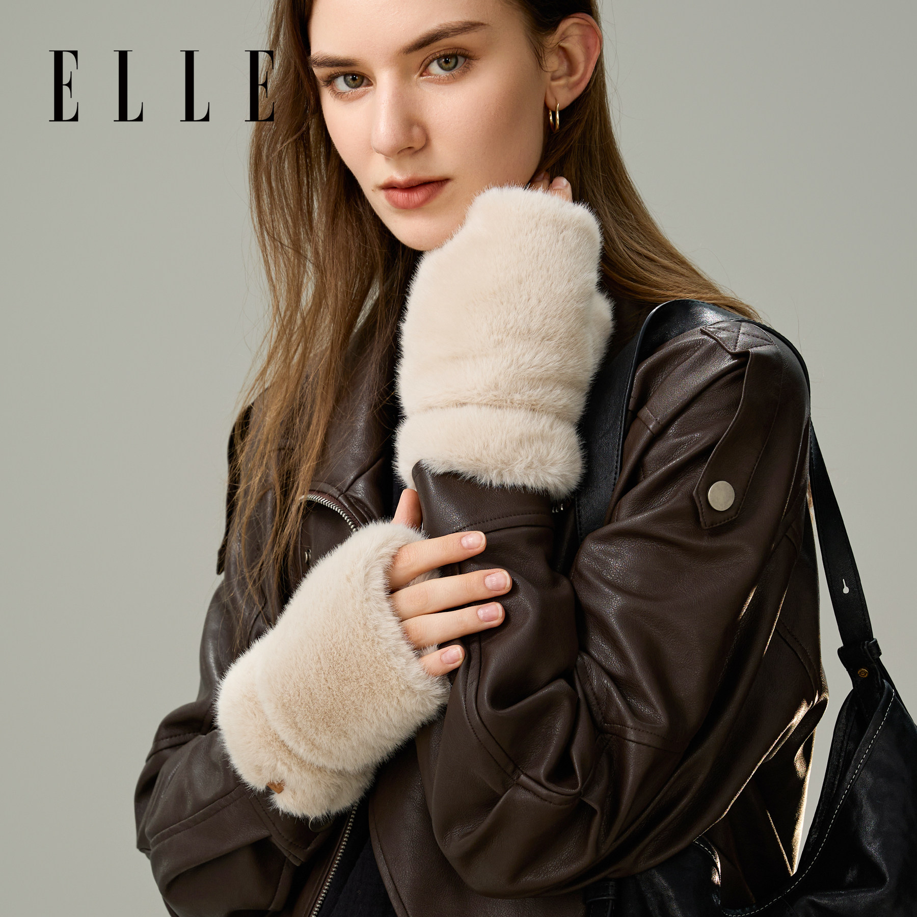 ELLE毛毛半指手套女士秋冬写字办公打字仿水貂毛时尚加绒加厚保暖,服饰配件/皮带/帽子/围巾,手套,淘宝优惠券,粉丝福利购,淘宝优惠卷