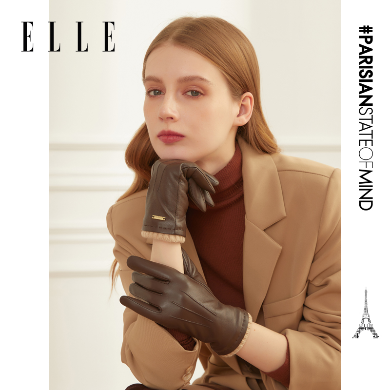 ELLE女士真皮分指手套