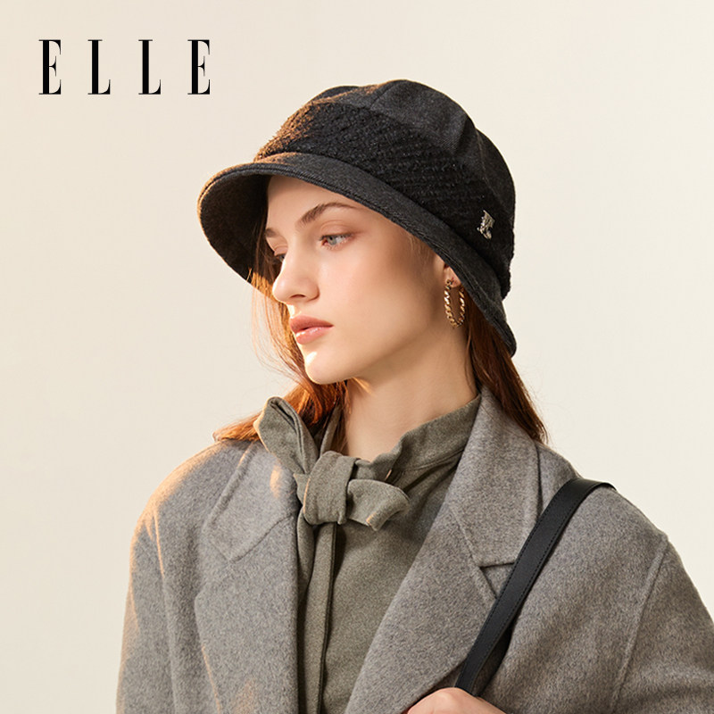 ELLE小香风拼接渔夫帽女秋冬季出游时尚百搭优雅亮丝纱线毛呢盆帽,服饰配件/皮带/帽子/围巾,帽子,淘宝优惠券,粉丝福利购,淘宝优惠卷