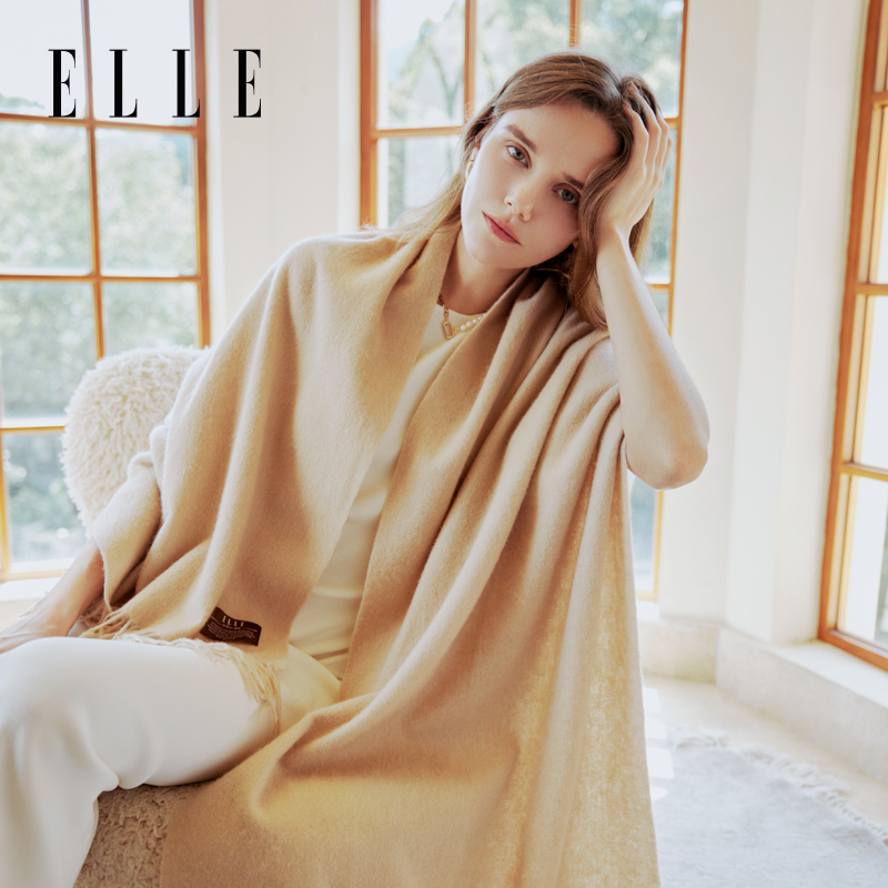 ELLE秋冬季女士围巾纯羊毛