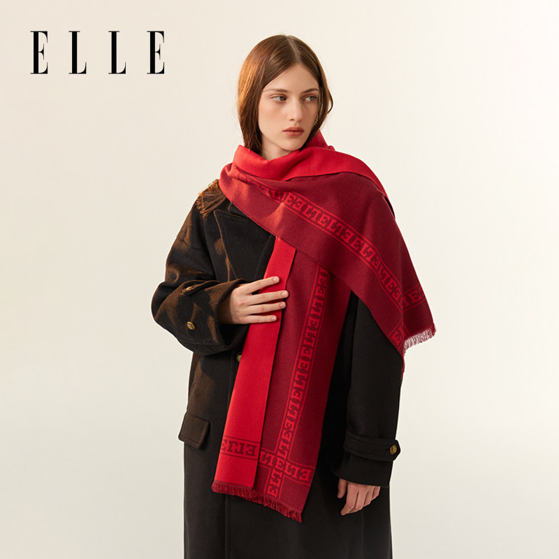 ELLE红色围巾女冬季户外保暖时尚百搭围脖双面提花披肩两用高级感,服饰配件/皮带/帽子/围巾,围巾/丝巾/披肩,淘宝优惠券,粉丝福利购,淘宝优惠卷