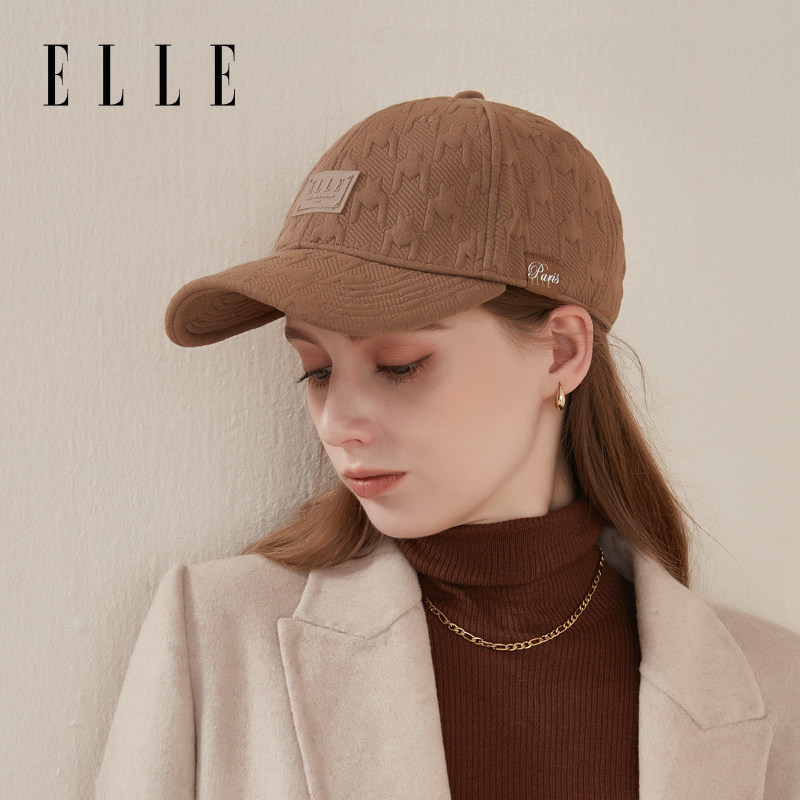 ELLE鸭舌帽子女秋冬季户外时尚百搭千鸟格提花棒球帽休闲显脸小A