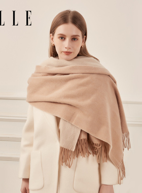 ELLE100%羊毛围巾女秋冬季户外时尚百搭大尺寸披肩保暖围脖礼盒装