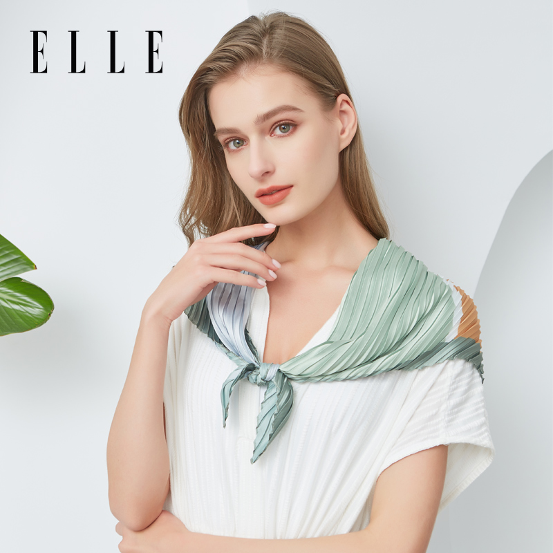 ELLE法式春秋季色块压皱大方巾女
