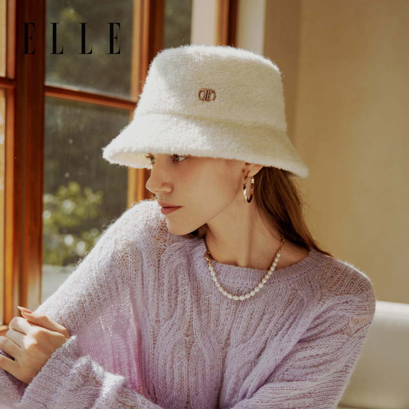 ELLE羊毛渔夫帽秋冬季女户外保暖时尚百搭羊羔绒盆帽显脸小泰迪绒,服饰配件/皮带/帽子/围巾,帽子,淘宝优惠券,粉丝福利购,淘宝优惠卷