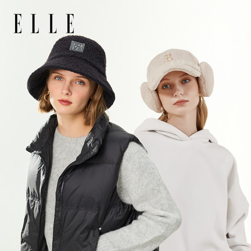 ELLE羊毛渔夫帽盆帽女士秋冬季时尚保暖泰迪绒灯芯绒鸭舌棒球帽子