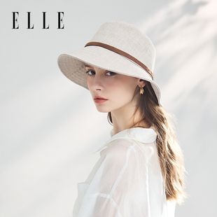 户外海边防晒防紫外线大帽檐仿草编时尚 ELLE渔夫帽女士夏季 遮阳帽