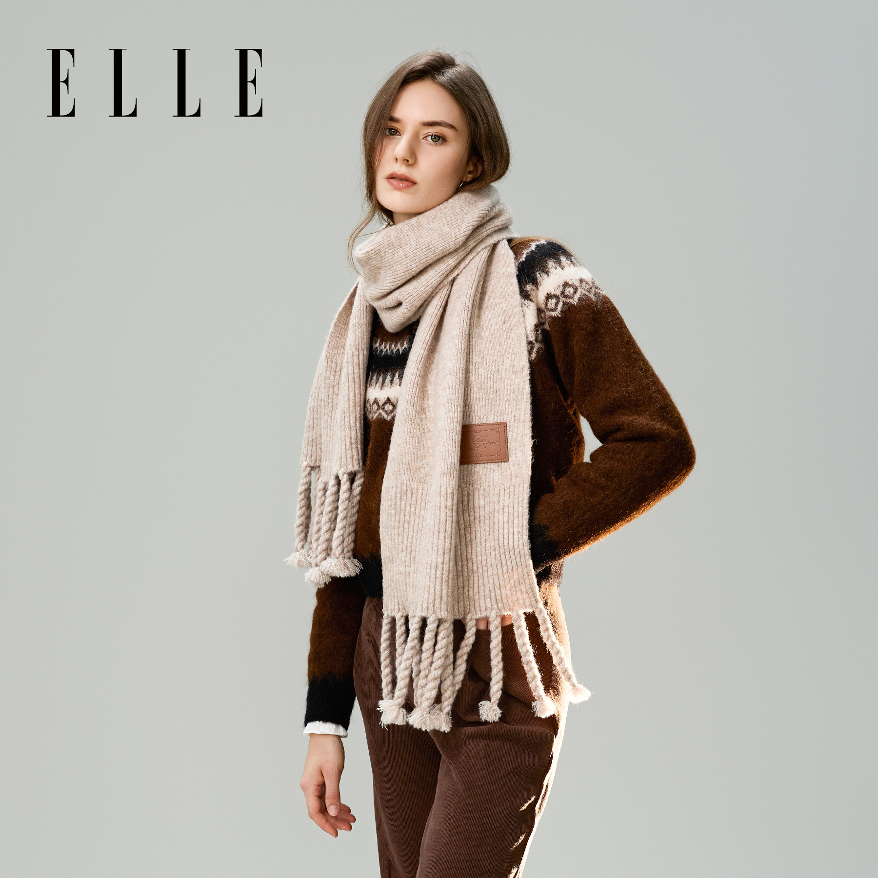 ELLE针织围巾女士秋冬季户外保暖时尚大流苏百搭加厚毛线围脖新款,服饰配件/皮带/帽子/围巾,围巾/丝巾/披肩,淘宝优惠券,粉丝福利购,淘宝优惠卷