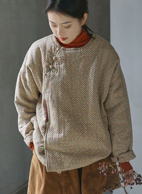 原创文艺斜襟波点宽松廓形加厚棉衣 复古个性夹棉外套M23281