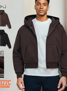 ETAI男装|休闲风宽松短款拉链卫衣男潮牌男装秋款男士连帽卫衣