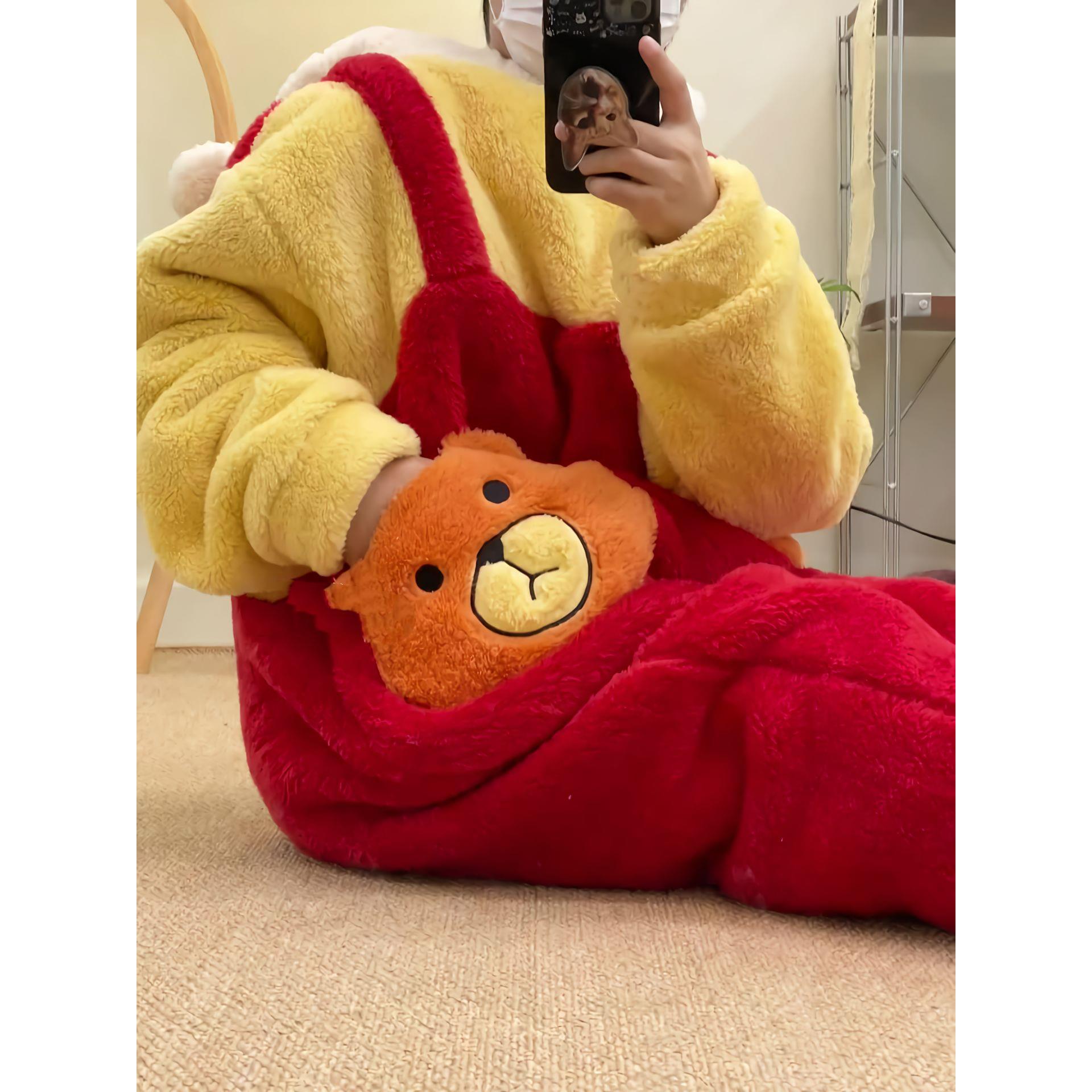 卡通同款可爱连体睡衣珊瑚绒经典款冬季加绒加厚可外穿小众家居服