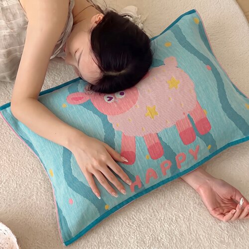 全棉六层纱布枕巾格子防油防口水四季通用单人卧室家用50x80cm