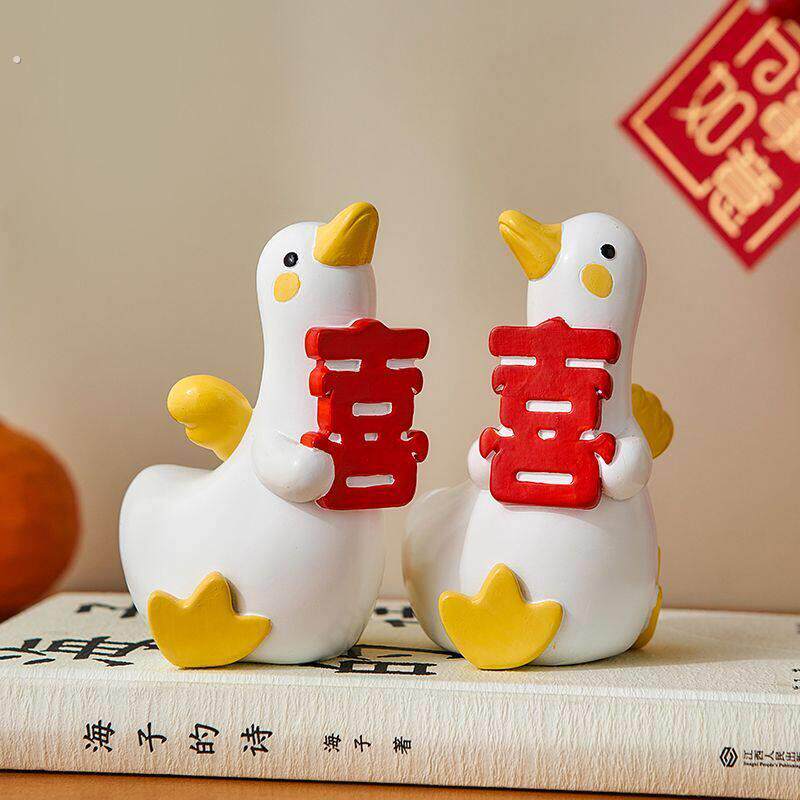 双喜鸭订婚桌面摆件客厅桌面装饰品结婚喜庆送人新礼物伴手礼情侣