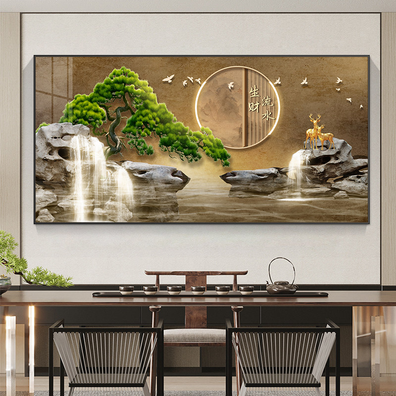 流水生财大尺寸电表箱装饰画配电箱遮挡电闸盒挂画客厅山水画壁画