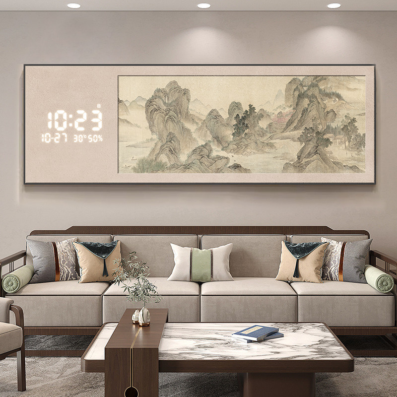 新中式客厅装饰画数显万年历钟表画沙发背景墙壁画办公室茶室挂画