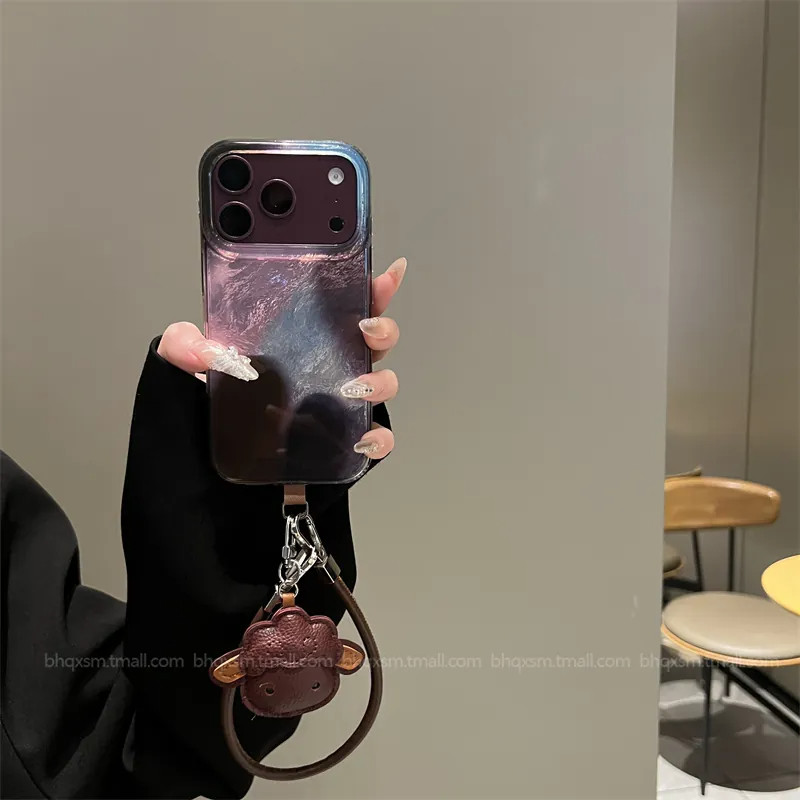 锡纸纹粉紫小羊适用苹果18promax勃艮第酒红手机壳新款iPhone18pro可斜挎16pro高级感i17promax带挂绳15好看