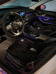 奔驰宝马奥迪大众冬季汽车毛绒坐垫座椅套山茶花四季通用高级感女