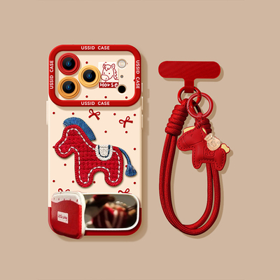 本命苹果17年红色刺绣小马手机壳