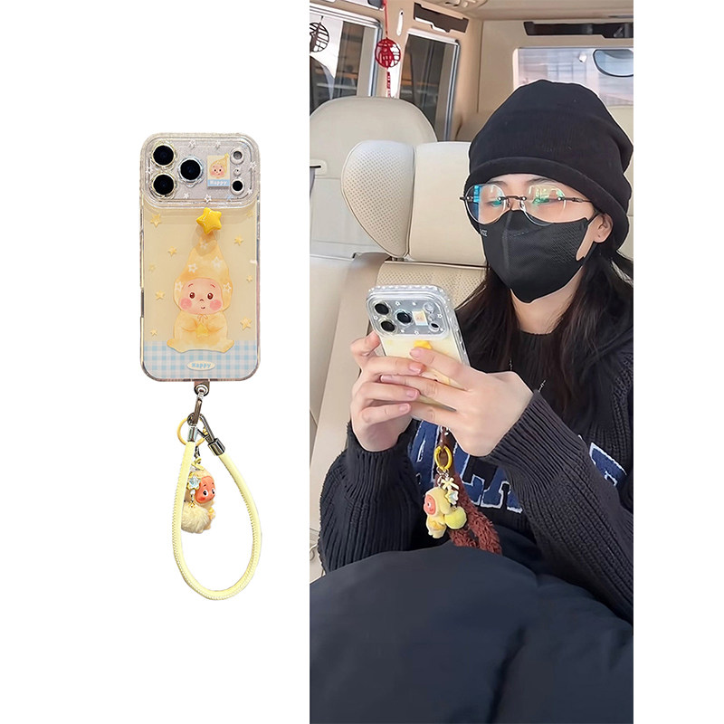 星星人适用苹果17promax手机壳白鹿同款可爱新款iphone16带挂绳17p小众全包防摔超好看