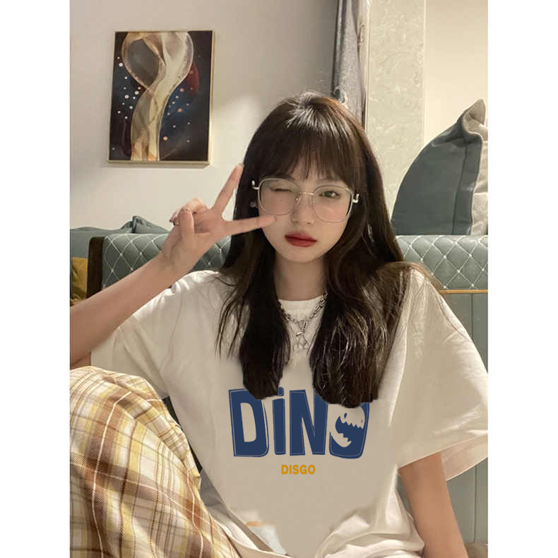 2024夏季纯棉原宿bf风半袖上衣学生韩版宽松中长款百搭短袖t恤女